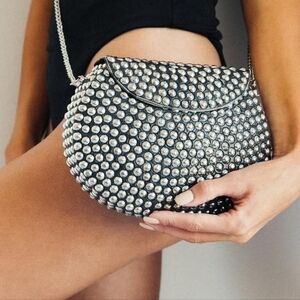 Ramla Rockstar Handmade Studded Black and Silver Women's Bag